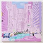 Potrait of a city with radiant orchid color